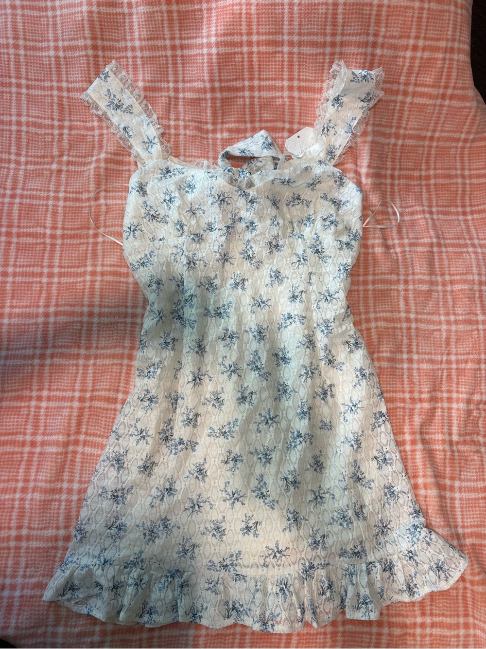 Altar’d state White Lace-Texture Camisole Dress with Blue Floral Print